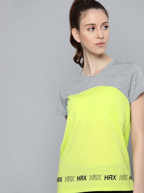 

HRX by Hrithik Roshan Women Grey & Neon Green Colourblocked Antimicrobial Training T-shirt, Fluorescent green