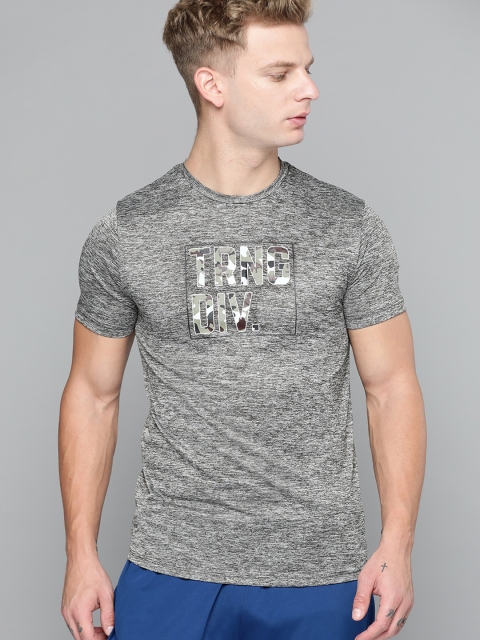 

HRX by Hrithik Roshan Men Grey Melange Printed Rapid-Dry Training T-shirt