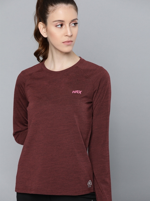 

HRX by Hrithik Roshan Women Burgundy Brand Carrier Antimicrobial Running T-shirt