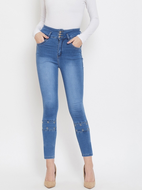 

Purple Feather Women Blue Skinny Fit High-Rise Mildly Distressed Stretchable Jeans