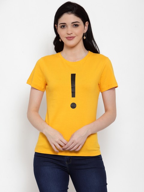 

DOOR74 Women Yellow Printed Round Neck T-shirt