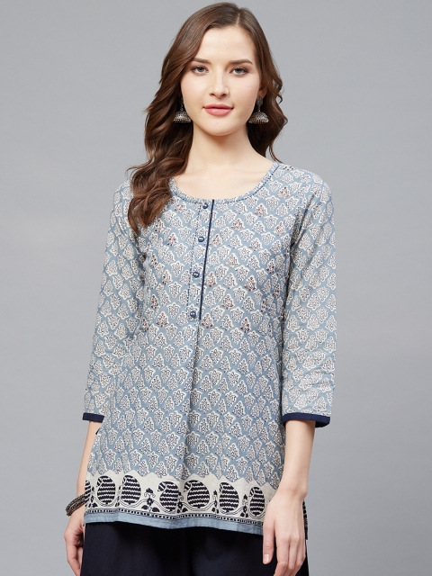 

Rain & Rainbow Grey & Off-White Printed A-Line Kurti