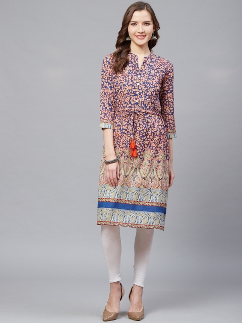 

Rain & Rainbow Women Blue & Peach-Coloured Printed Tunic