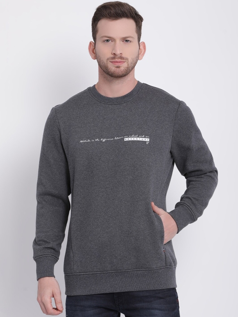 

t-base Men Charcoal Grey Solid Sweatshirt