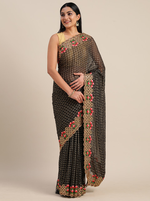 

Mitera Black & Gold-Toned Art Silk Embroidered Saree