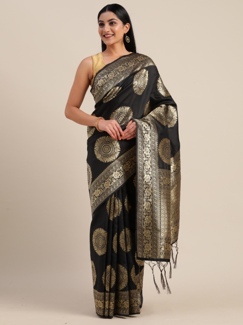 

Mitera Black & Gold-Toned Silk Blend Woven Design Banarasi Saree