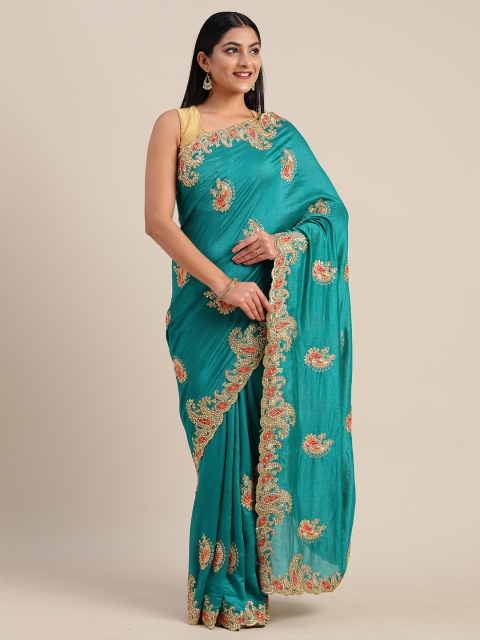 

Mitera Sea Green & Gold-Toned Art Silk Embellished Saree