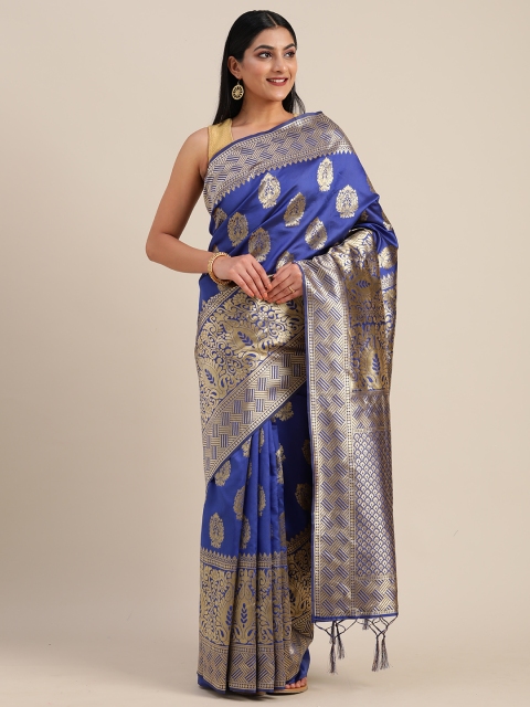 

Mitera Blue & Gold-Toned Silk Blend Woven Design Banarasi Saree