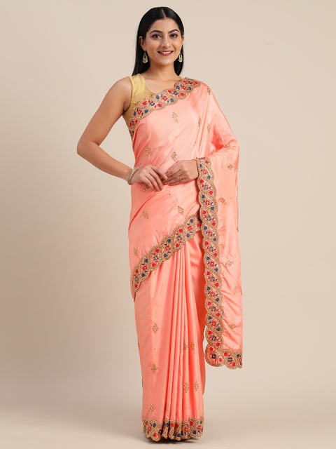 

Mitera Peach-Coloured Embellished Art Silk Saree