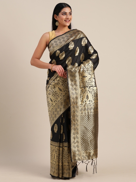 

Mitera Black & Gold-Toned Silk Blend Woven Design Banarasi Saree