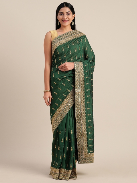 

Mitera Green & Beige Art Silk Embroidered Saree