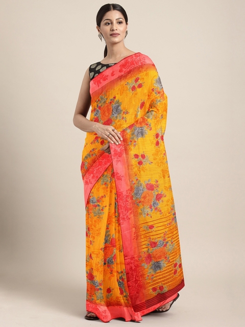 

KALINI Yellow Printed Silk Cotton Saree