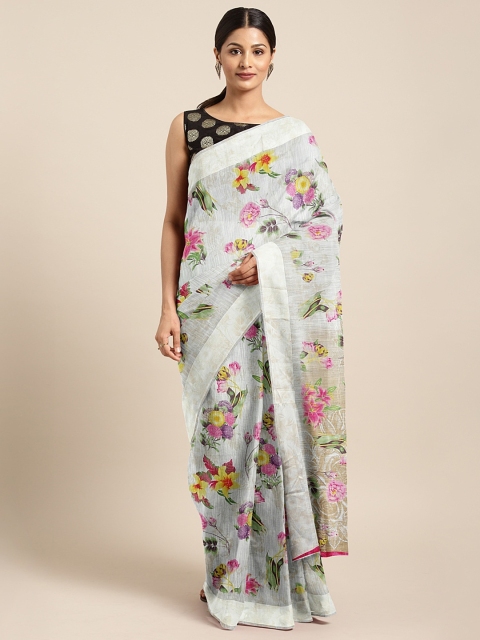 

KALINI White Printed Silk Cotton Saree