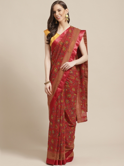 

KALINI Red & Yellow Floral Print Saree