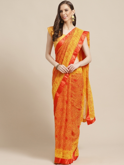 

Mitera Yellow & Orange Printed Saree