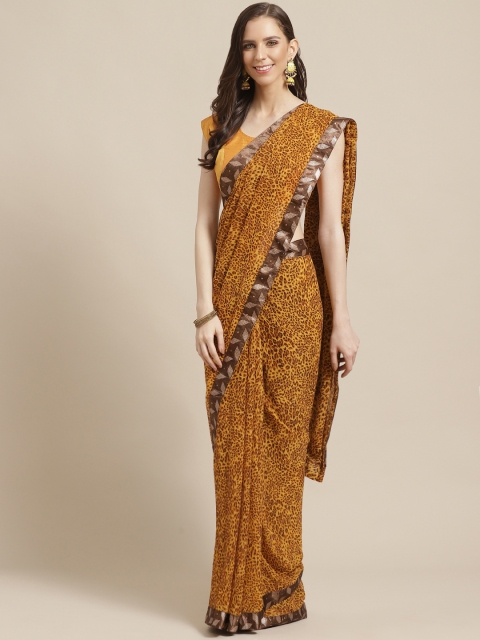 

KALINI Mustard Yellow & Brown Printed Saree