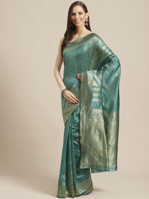 

KALINI Sea Green & Golden Ethnic Zari Woven Design Saree