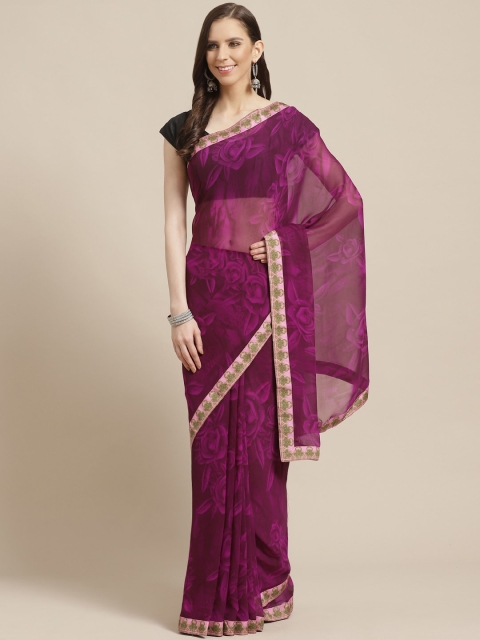 

KALINI Purple & Green Floral Printed Saree