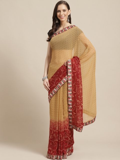 

KALINI Beige & Maroon Ethnic Printed Saree