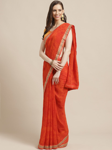 

Mitera Orange Printed Saree
