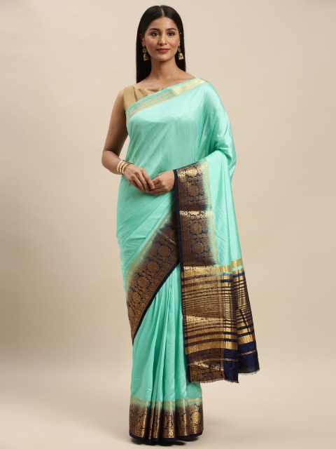 

Mitera Sea Green Pure Silk Solid Banarasi Saree