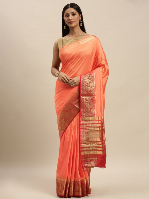 

Mitera Orange Pure Silk Solid Banarasi Saree