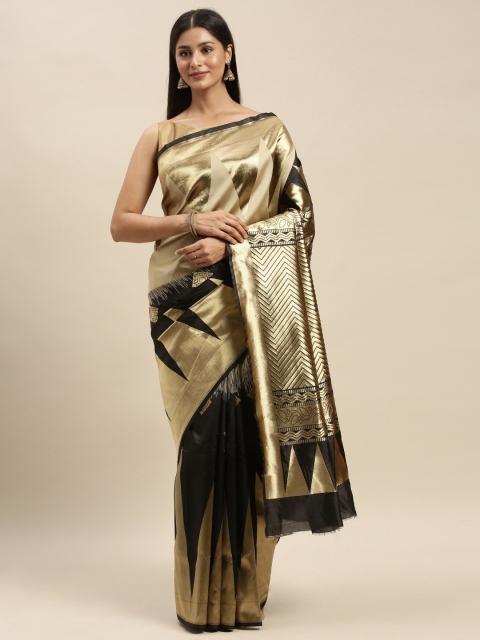 

Mitera Black & Gold-Toned Pure Silk Woven Design Banarasi Saree