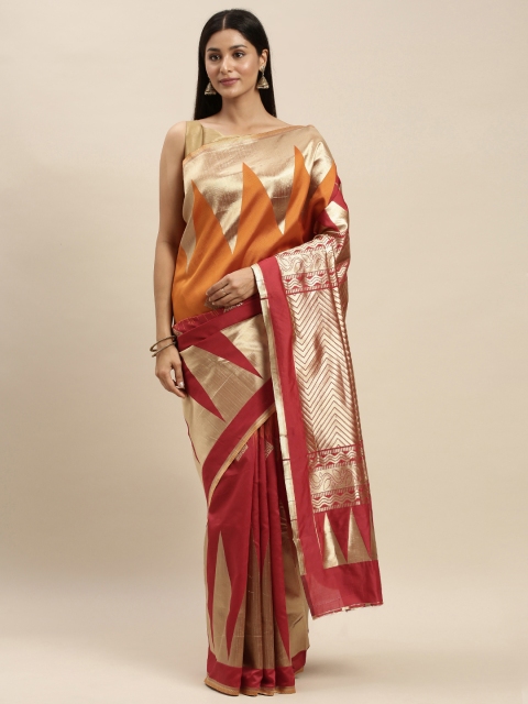 

Mitera Red & Orange Pure Silk Woven Design Banarasi Saree