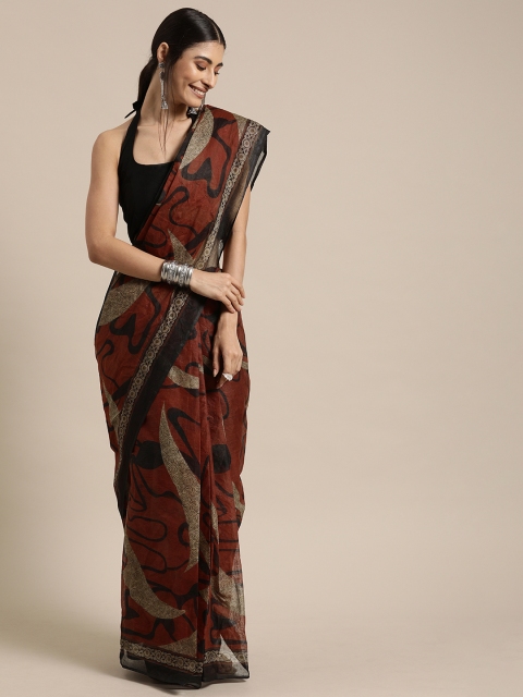 

Mitera Brown & Black Pure Cotton Printed Kanjeevaram Saree