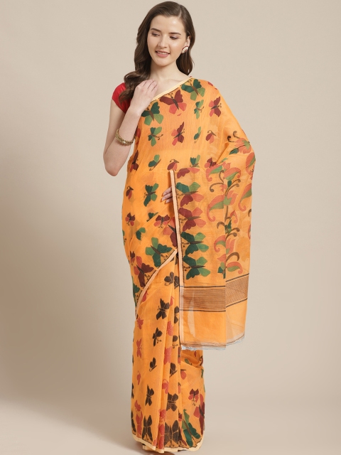 

Laa Calcutta Yellow & Green Butterfly Woven Design Dhakai Jamdani Saree