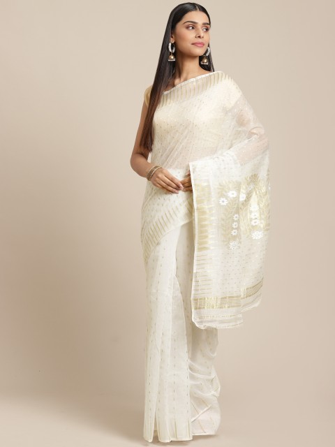 

Laa Calcutta Off-White & Golden Woven Design Jamdani Saree
