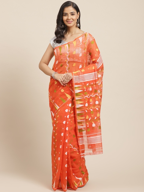 

Laa Calcutta Orange & Yellow Woven Design Dhakai Jamdani Saree
