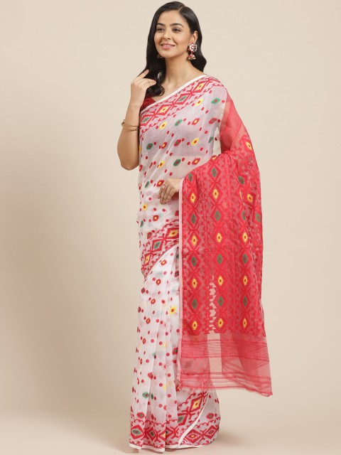 

Laa Calcutta White & Red Woven Design Dhakai Jamdani Saree