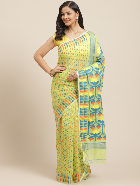 

Laa Calcutta Green & Blue Woven Design Dhakai Jamdani Saree