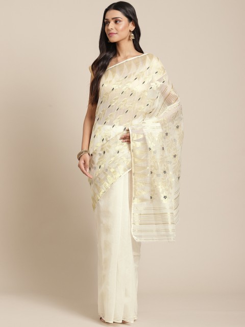 

Laa Calcutta White & Golden Woven Design Jamdani Saree