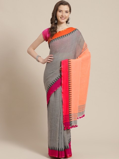 

Laa Calcutta Grey Solid Pure Cotton Bengal Handloom Saree