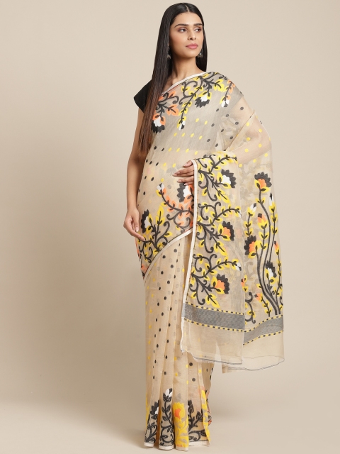 

Laa Calcutta Off-White & Black Woven Design Jamdani Saree