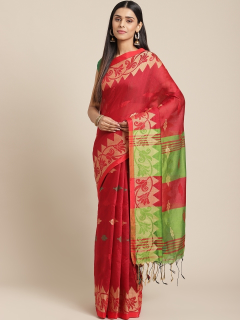 

Laa Calcutta Red & Beige Woven Design Bengal Handloom Taant Saree