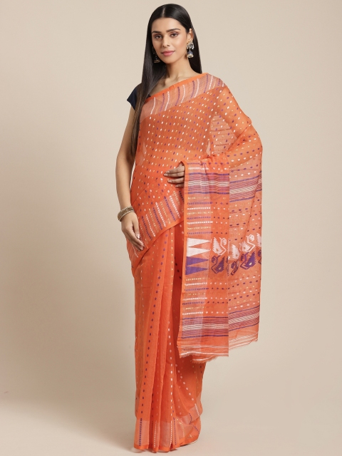 

Laa Calcutta Orange & Purple Woven Design Jamdani Saree