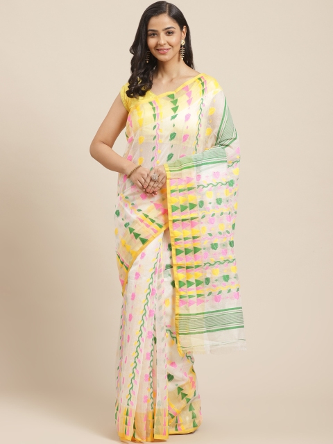 

Laa Calcutta Off-White & Yellow Woven Design Dhakai Jamdani Saree