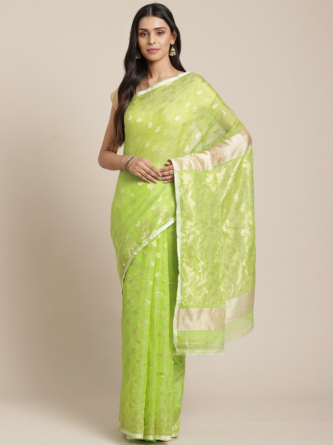 

Laa Calcutta Green & Golden Woven Design Jamdani Saree