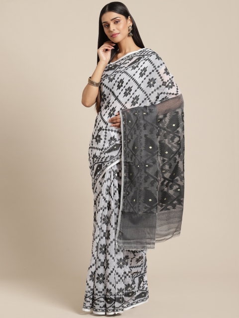 

Laa Calcutta White & Black Woven Design Dhakai Jamdani Saree