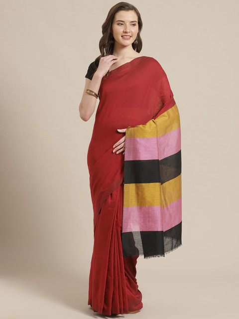 

Laa Calcutta Maroon Solid Pure Cotton Bengal Handloom Saree