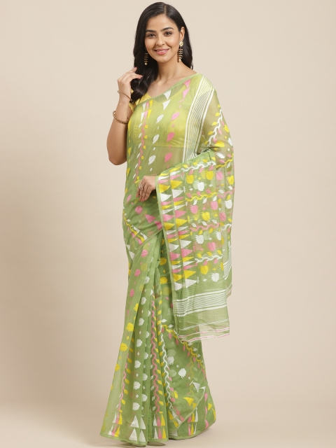 

Laa Calcutta Green & Yellow Woven Design Dhakai Jamdani Saree
