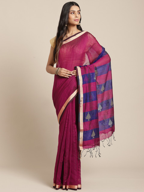 

Laa Calcutta Burgundy Solid Pure Cotton Bengal Handloom Saree