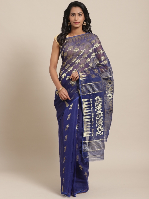 

Laa Calcutta Navy Blue & Golden Woven Design Dhakai Jamdani Saree