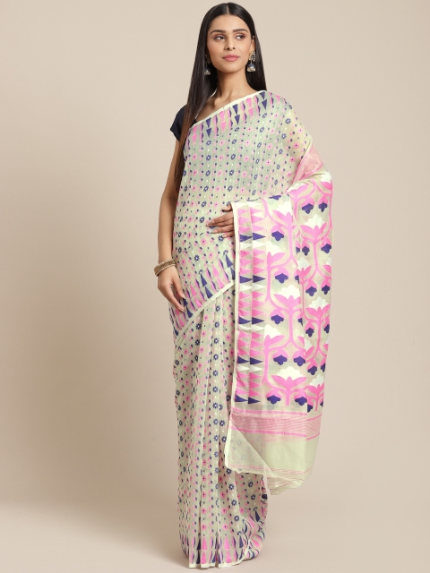 

Laa Calcutta Sea Green & Pink Woven Design Dhakai Jamdani Saree