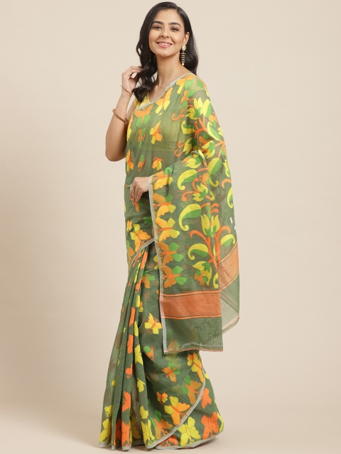 

Laa Calcutta Green & Yellow Woven Design Jamdani Saree