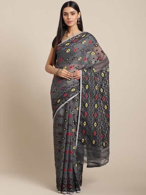 

Laa Calcutta Grey & Yellow Woven Design Dhakai Jamdani Saree