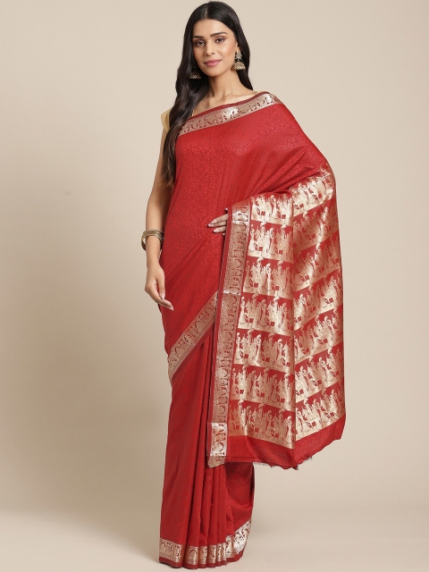 

Laa Calcutta Red & Golden Woven Design Taant Saree
